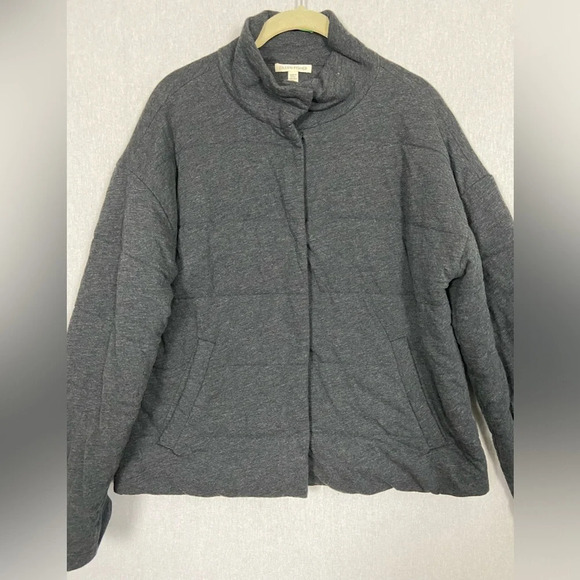 Eileen Fisher Quilted Organic Oversized Cotton Jacket in Charcoal Sz XXS - Picture 3 of 13